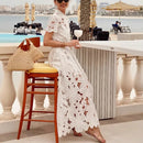 Women's Hollow Lapel Tie Up Lace Dress