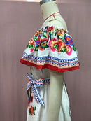 2024 Spring/Summer New Women Retro Fashion One Shoulder Red Flower Printed Waist Collection Long Style Large Swing Casual Dress