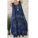 Elegant Floral Printed Lace Stitching O-Neck Sleeveless Women Summer Loose Tank Dress 2024