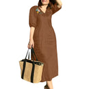 Women's V-Neck Floral Embroidery Midi Dress