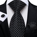 Men's Black Ties Handkerchief Cufflinks Business Formal Floral Striped Solid 8cm Necktie Gift for Husband Wedding Accessories