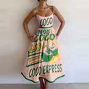 Women's Party Dresses with Sleeveless Low Cut A-line Dresses and Spaghetti Straps in Trendy Prints