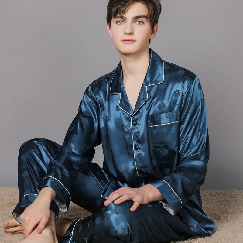 Men Ice Silk Pajamas Suit