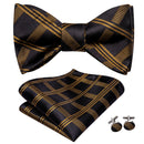 Hi-Tie Red Black Purple Paisley Mens Bow Tie Hanky Cufflinks Set Self-tied Butterfly Knot Bowtie for Male Wedding Business