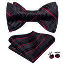 Hi-Tie Red Black Purple Paisley Mens Bow Tie Hanky Cufflinks Set Self-tied Butterfly Knot Bowtie for Male Wedding Business