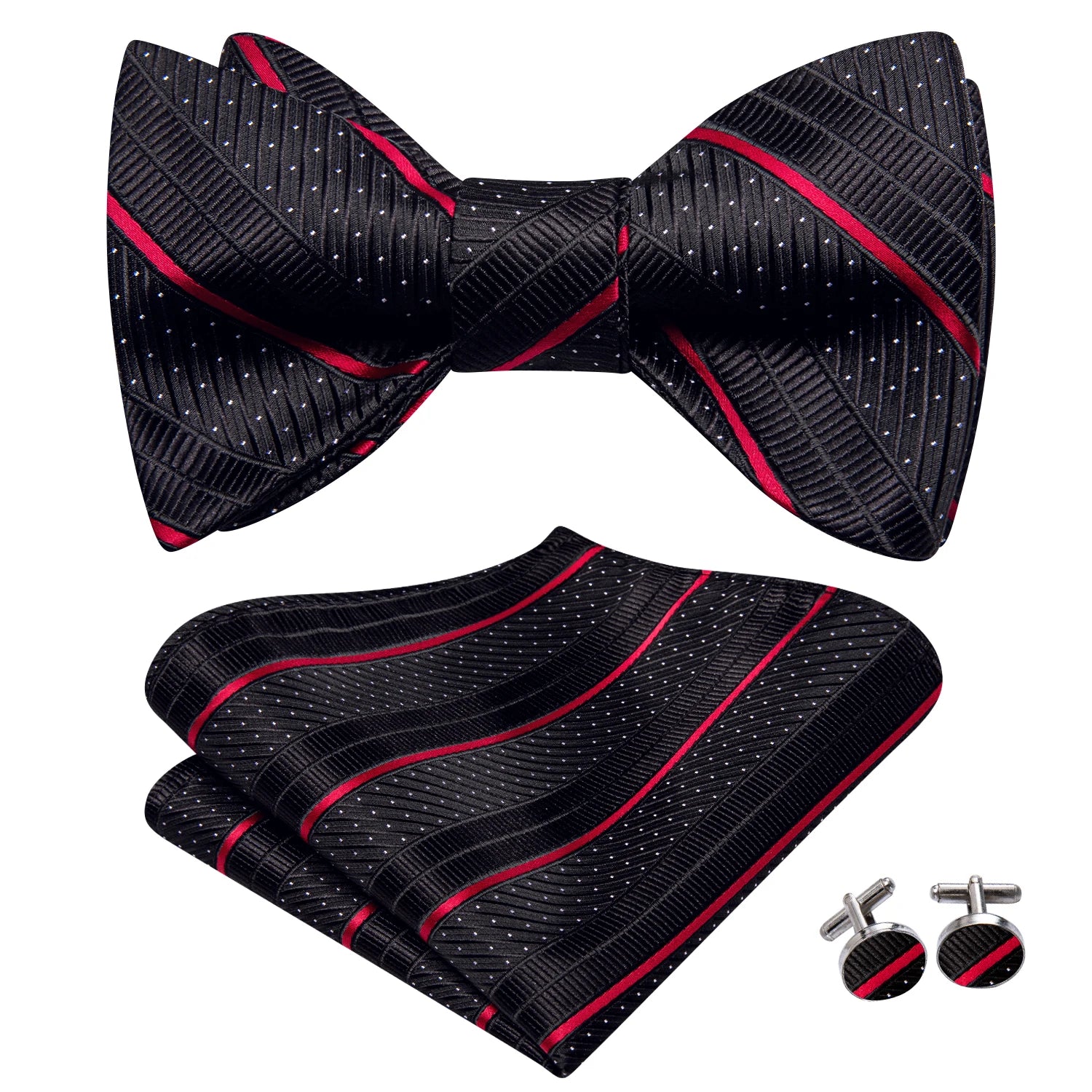 Hi-Tie Red Black Purple Paisley Mens Bow Tie Hanky Cufflinks Set Self-tied Butterfly Knot Bowtie for Male Wedding Business