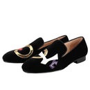 Handmade Black Velvet Shoes Featuring "LOVE", Leather Letters for Fashion Party CL Same Style Men's Loafers