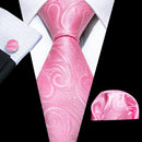Peach Pink Wedding Ties For Men Exquisite Paisley Silk Pocket Square Cufflink Sets Fashion Woven Suit Necktie Groom Barry.Wang