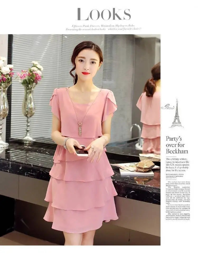 Women Ruffle Short Sleeve Dress