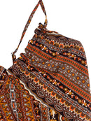 Women's Summer Ethnic Pattern Backless Split Thigh Dress Ladies Summer Clothes Boho Fashion Frill Trim Long Dress for Beach