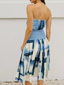 Women's Strapless Open Back Patchwork Long Dress