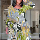 Plus Size Green Floral Print Maxi Dress Long Sleeve Comfortable Everyday Look