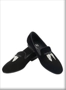 Black Velvet Men's Loafers with Clear Crystal Tassels, Handmade Man Moccasins for Party and Banquet Plus Size