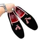 Piergitar 2023 Classic Black Velvet Slip-On Slippers Shoes Handmade Pink Suede Men's Loafers For Party And Wedding Plus Size