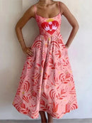 Women's Party Dresses with Sleeveless Low Cut A-line Dresses and Spaghetti Straps in Trendy Prints