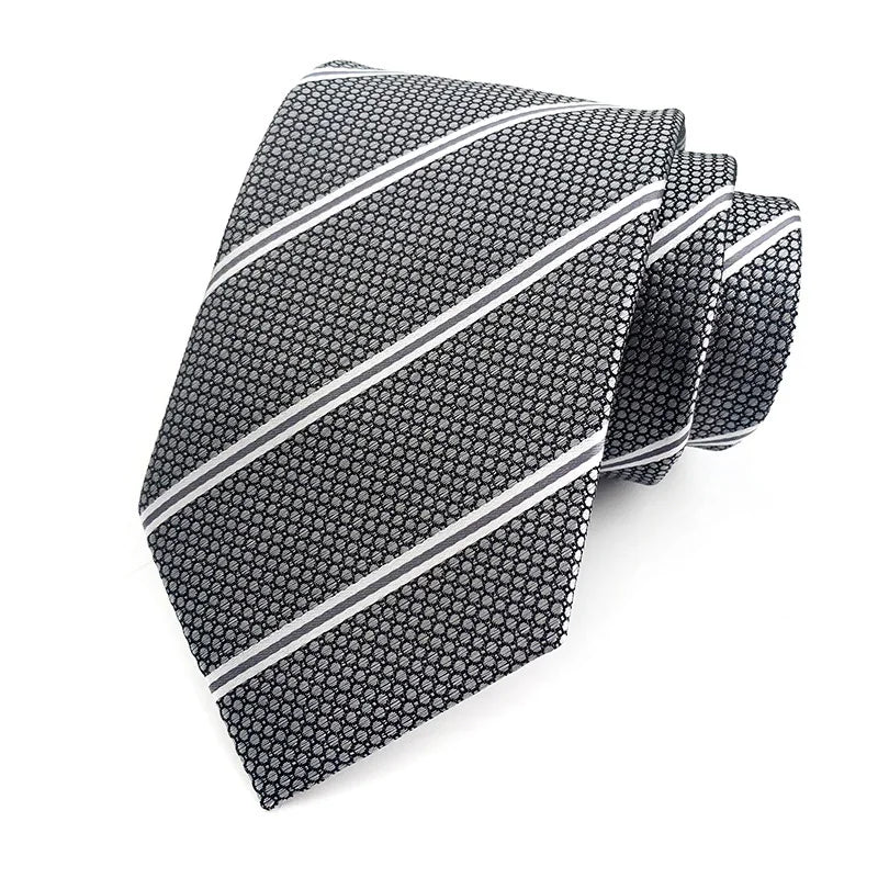 Fashion 8CM Mens Necktie Silver Light Grey Color Stripes Floral Plaid Ties For Man Groom Neck Tie For Business Wedding Party