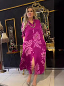 Women's Turn Down Collar Loose Fit Print Dress