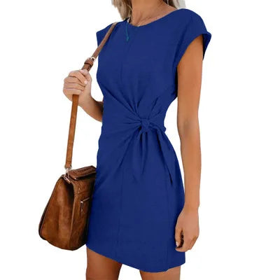 Women's Short Sleeve Asymmetrical Lace Up Dress