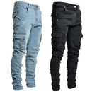 Men Solid Color Multi Pockets Casual Mid Waist Trousers
