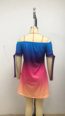 3XL Women's Casual Gradient Off Shoulder Short Sleeve Dress Bow Print Mini Dress