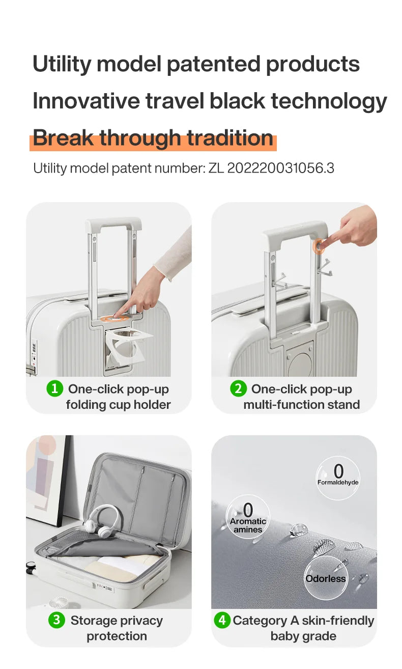 Carry On Luggage with Cup Phone Holder