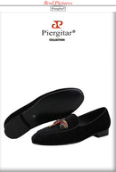 Piergitar 2022 Handmade Rhinestone Sequin Dragonfly Embroidered Patch Men's Loafers British Style Retro Moccasins Slip-On Shoes