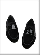 Classic Black Velvet Slip-On Men Shoes with Patent Leather Cross Strap Loafers for Fashion Party Wear