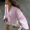 Floral Printed Women's Cardigan Cute Lace up Pink Women Coat Casual Loose Autumn Warm Coats Fashion New Ladies Coats Outerwear