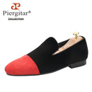 Piergitar Mixed Velvet Men's Loafers For Party And Wedding Handmade Slip-On Moccasins Red Outsole Breathable Leather Insole