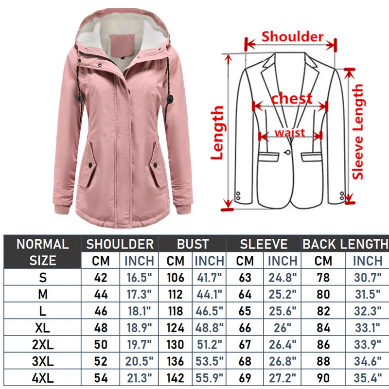 Women's Warm Hooded Parkas, Thick Plush Coats, Female Mid-Long Cotton Jacket, Winter Outwear, Big Size, S-5XL