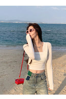 Short Ice Silk Knitted Sun Protection Cardigan Women's Thin Summer Suspender Skirt Layered Gauze Jacket Air-conditioned Cover Up