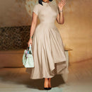 Women's Pleated Short Sleeves length Gown