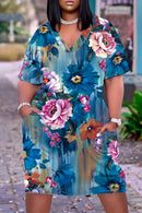 Women's Plus Size V-Neck Loose Printed Pattern Dresses