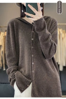 First Line 100% Merino Wool Knitted Cardigan Women's Autumn And Winter Hoodie Loose Sweater Fashionable Versatile Coat Top YC014