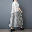 Stripe Print Mid Length Buttoned Midi Dress