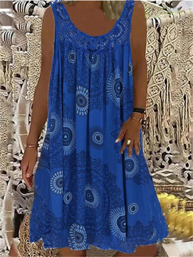 Digital printed off shoulder sexy camisole loose fitting dress lace casual dress  summer dress