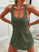 Summer environment women's solid color U-neck sleeveless herringbone suspender vest dress casual versatile short skirt
