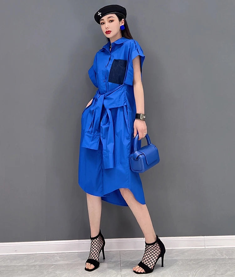 Extra Sleeves Decorated New 2025 Summer Korean Style Woman Purple Shirt Dress Loose Fit Chic Unique Big Size Casual Robe JKXD005