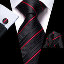 Hi-Tie Striped Black Red Gold Green Silk Wedding Tie For Men Handky Cufflink Gift Men Necktie Fashion Designer Business Party