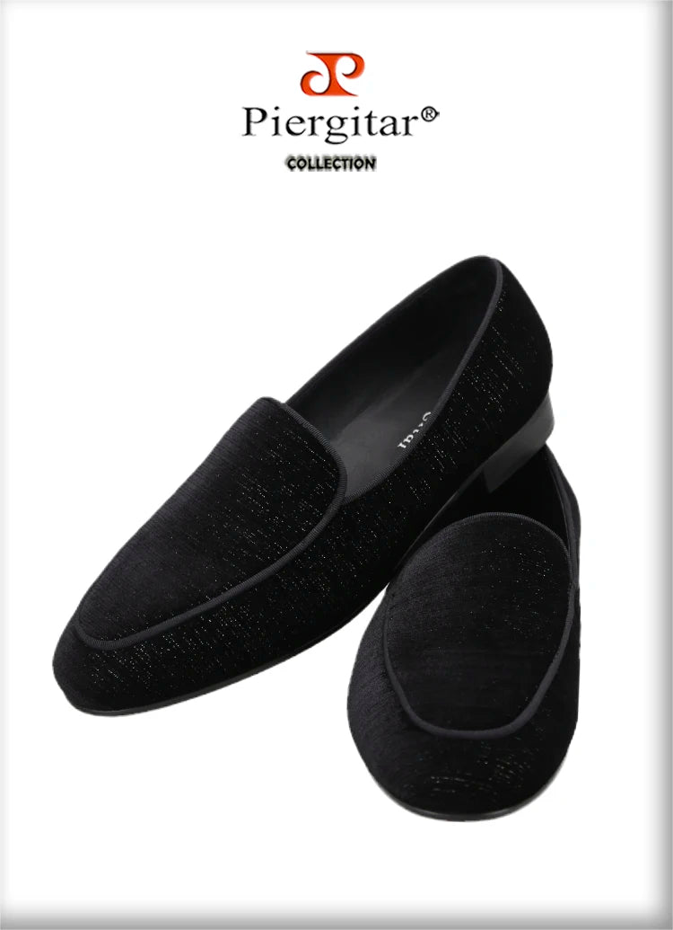 Piergitar 2022 Handmade Meteor Shower Design Velvet Men's Loafers British Style Classic Slip-On Men Smoking Slippers Plus Size