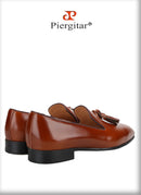 Piergitar Patinated Calf Leather Iconic Dandelion Loafers With Tassels Featuring Metal Spikes CL Brand Same Model Men Moccasins