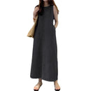 Women's Sleeveless Denim Long Dress Fashionable Round Neck Sleeveless Pocket Denim Skirt Loose Vest Denim Long Dress