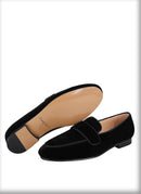 Customized Black Velvet Slip-On Shoes for Men, Fashion Party and Wedding Slippers with Leather Insole