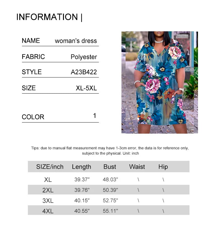 Women's Plus Size V-Neck Loose Printed Pattern Dresses