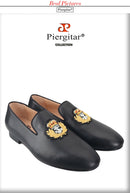 Piergitar Summer New Arrival Cow Leather Men Loafers With Luxurious Royal Style Gold Embroidery For Party Handmade Slip-On Shoes