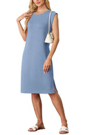 New Fashion And Multifunctional Temperament Round Neck Neck Sleeves Solid Color Summer Dress
