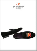 Piergitar Handmade Embroidery Of Four Powerful Football Countries Black Velvet Men Loafers Genuine Leather InSoles And Outsoles