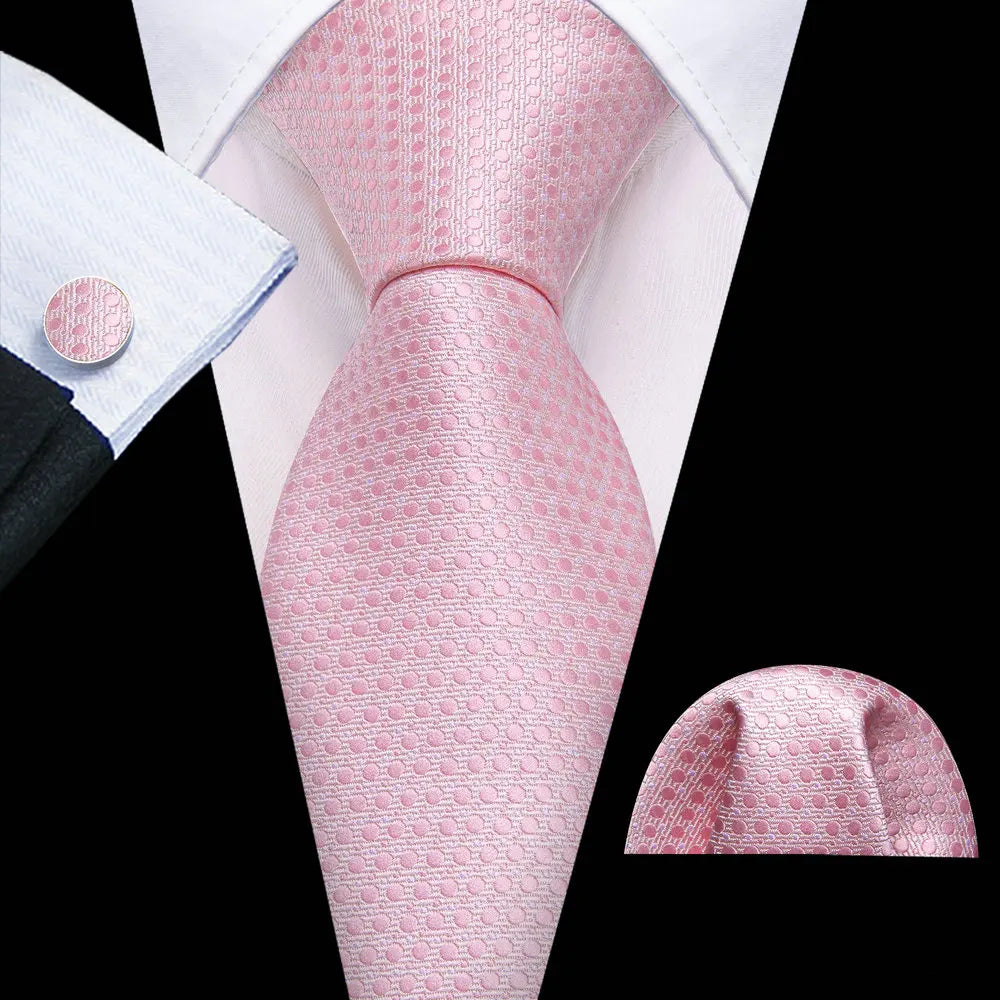 Peach Pink Wedding Ties For Men Exquisite Paisley Silk Pocket Square Cufflink Sets Fashion Woven Suit Necktie Groom Barry.Wang