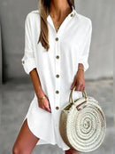 Fashion casual long sleeve lapel button down shirt dress for women
