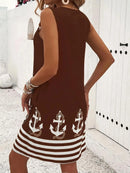 2025 New Women's Vest Skirt Pocket Ethnic Style Fashion Printed V-neck Simple Vacation Beach Mini Dress for Female